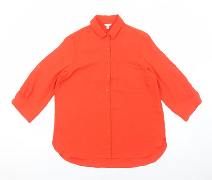 M&Co Womens Orange Viscose Basic Button-Up Size 14 Collared