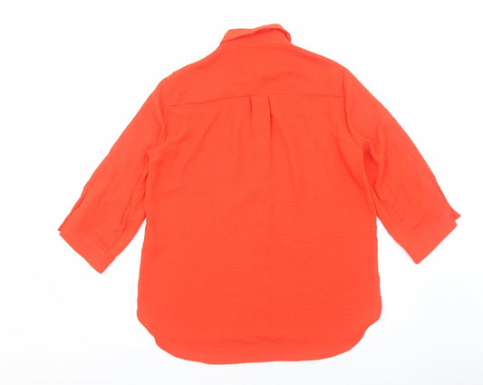 M&Co Womens Orange Viscose Basic Button-Up Size 14 Collared