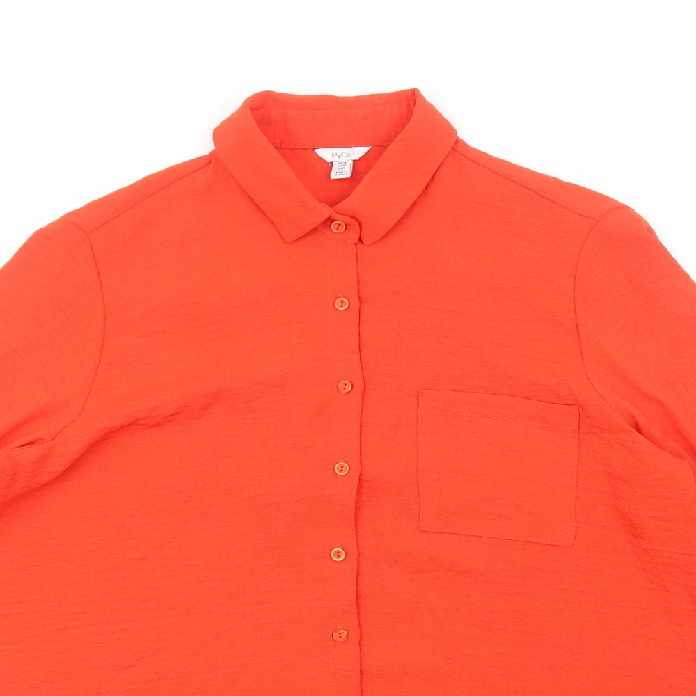 M&Co Womens Orange Viscose Basic Button-Up Size 14 Collared