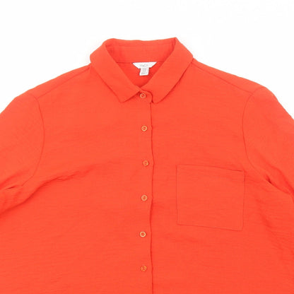 M&Co Womens Orange Viscose Basic Button-Up Size 14 Collared