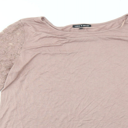 Womens UK Size L Cable & Gauge Pink Basic T-Shirt
