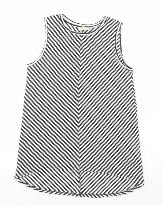 Papaya Womens Black Striped Viscose Basic Tank Size 10 Round Neck