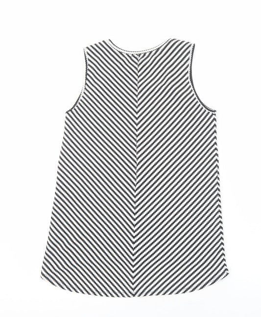 Papaya Womens Black Striped Viscose Basic Tank Size 10 Round Neck