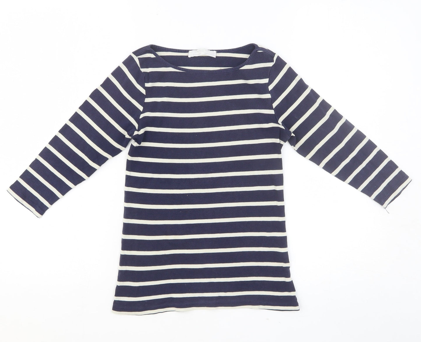 Zara Girls Blue Striped Cotton Basic Blouse Size S Boat Neck Pullover