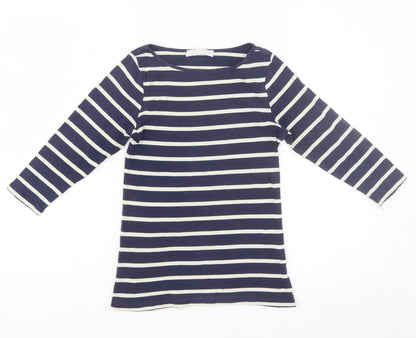 Zara Girls Blue Striped Cotton Basic Blouse Size S Boat Neck Pullover