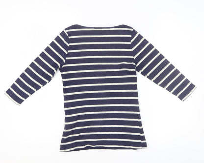 Zara Girls Blue Striped Cotton Basic Blouse Size S Boat Neck Pullover