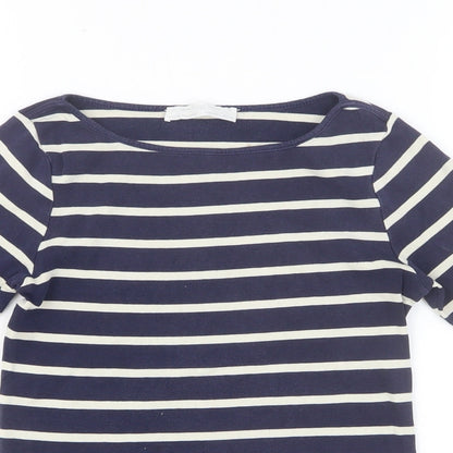 Zara Girls Blue Striped Cotton Basic Blouse Size S Boat Neck Pullover