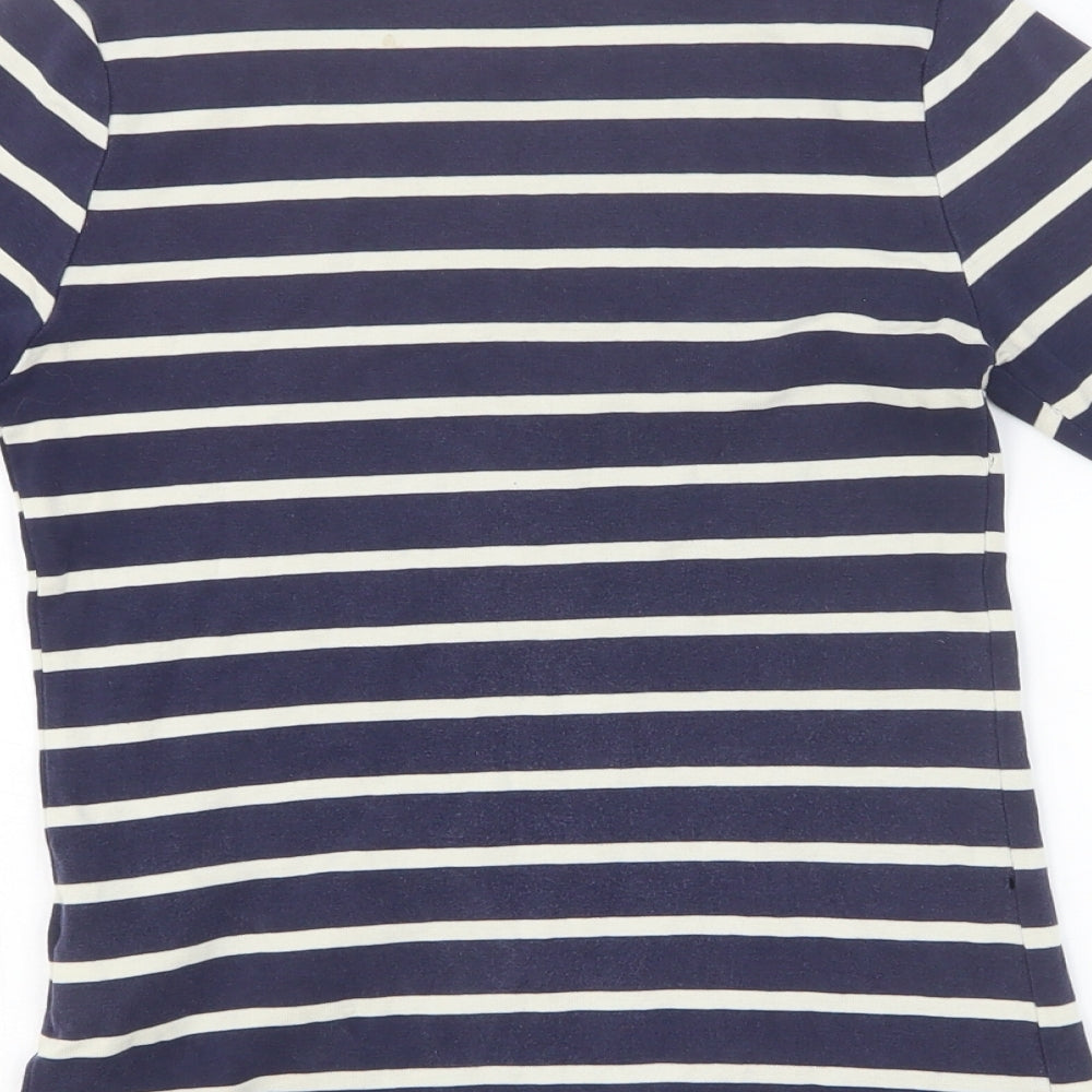 Zara Girls Blue Striped Cotton Basic Blouse Size S Boat Neck Pullover