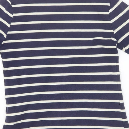 Zara Girls Blue Striped Cotton Basic Blouse Size S Boat Neck Pullover