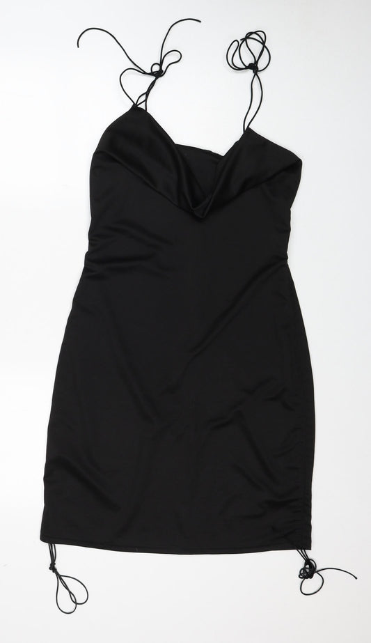 SheIn Womens Black Polyester Bodycon Size L Cowl Neck Zip