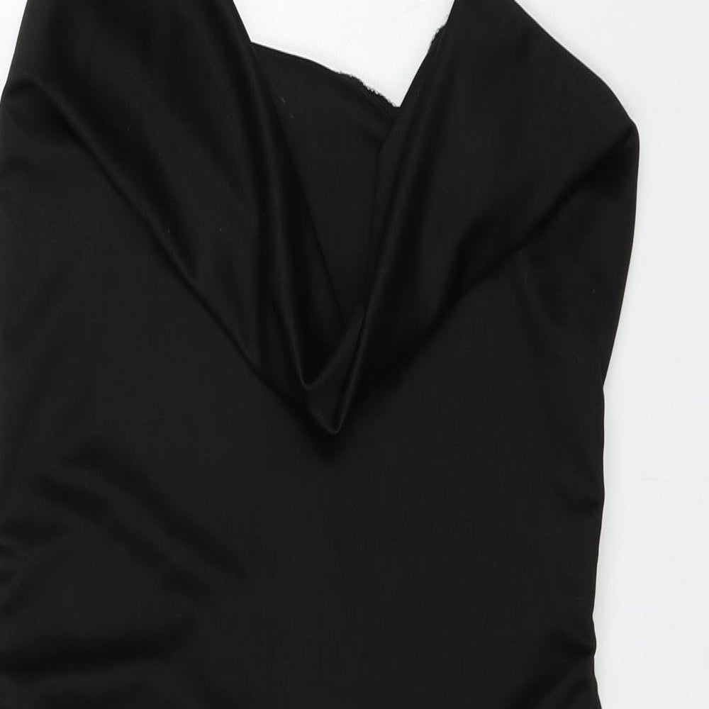 SheIn Womens Black Polyester Bodycon Size L Cowl Neck Zip