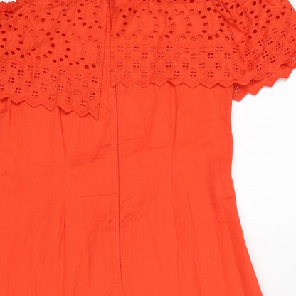 ASOS Womens Red Cotton Fit & Flare Size 12 Round Neck Zip - Cold Shoulder