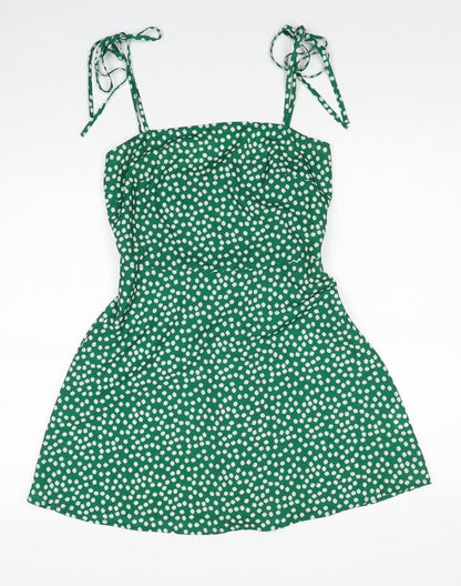 SheIn Womens Green Geometric Polyester Fit & Flare Size XS Square Neck Pullover