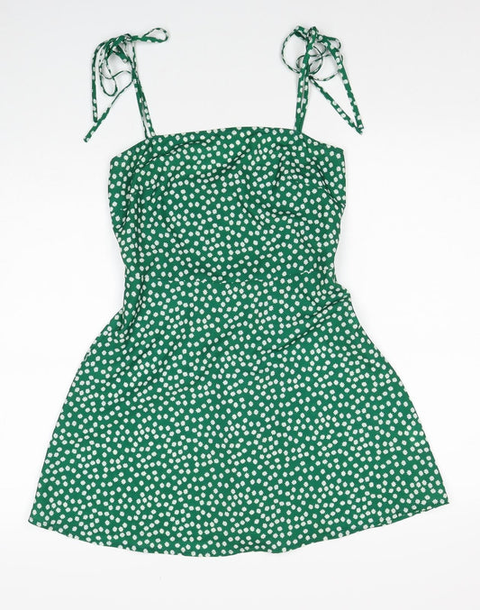 SheIn Womens Green Geometric Polyester Fit & Flare Size XS Square Neck Pullover