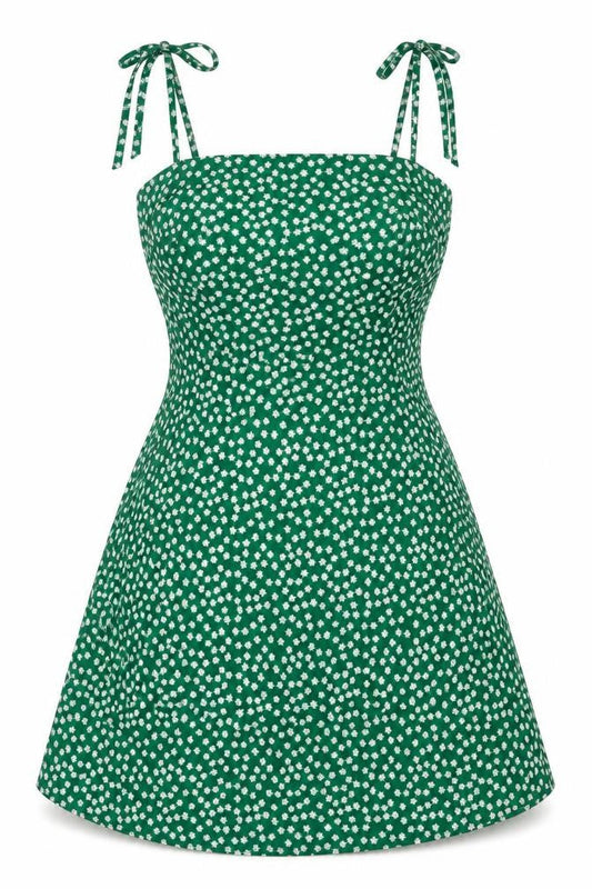 SheIn Womens Green Geometric Polyester Fit & Flare Size XS Square Neck Pullover