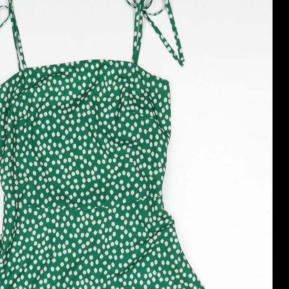 SheIn Womens Green Geometric Polyester Fit & Flare Size XS Square Neck Pullover