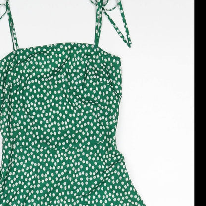 SheIn Womens Green Geometric Polyester Fit & Flare Size XS Square Neck Pullover