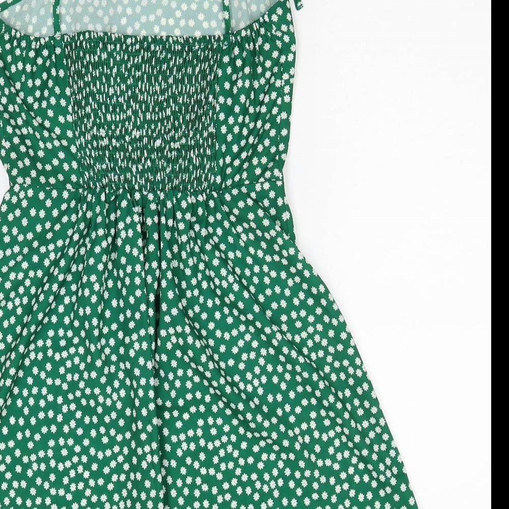 SheIn Womens Green Geometric Polyester Fit & Flare Size XS Square Neck Pullover