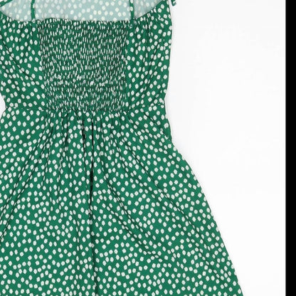 SheIn Womens Green Geometric Polyester Fit & Flare Size XS Square Neck Pullover