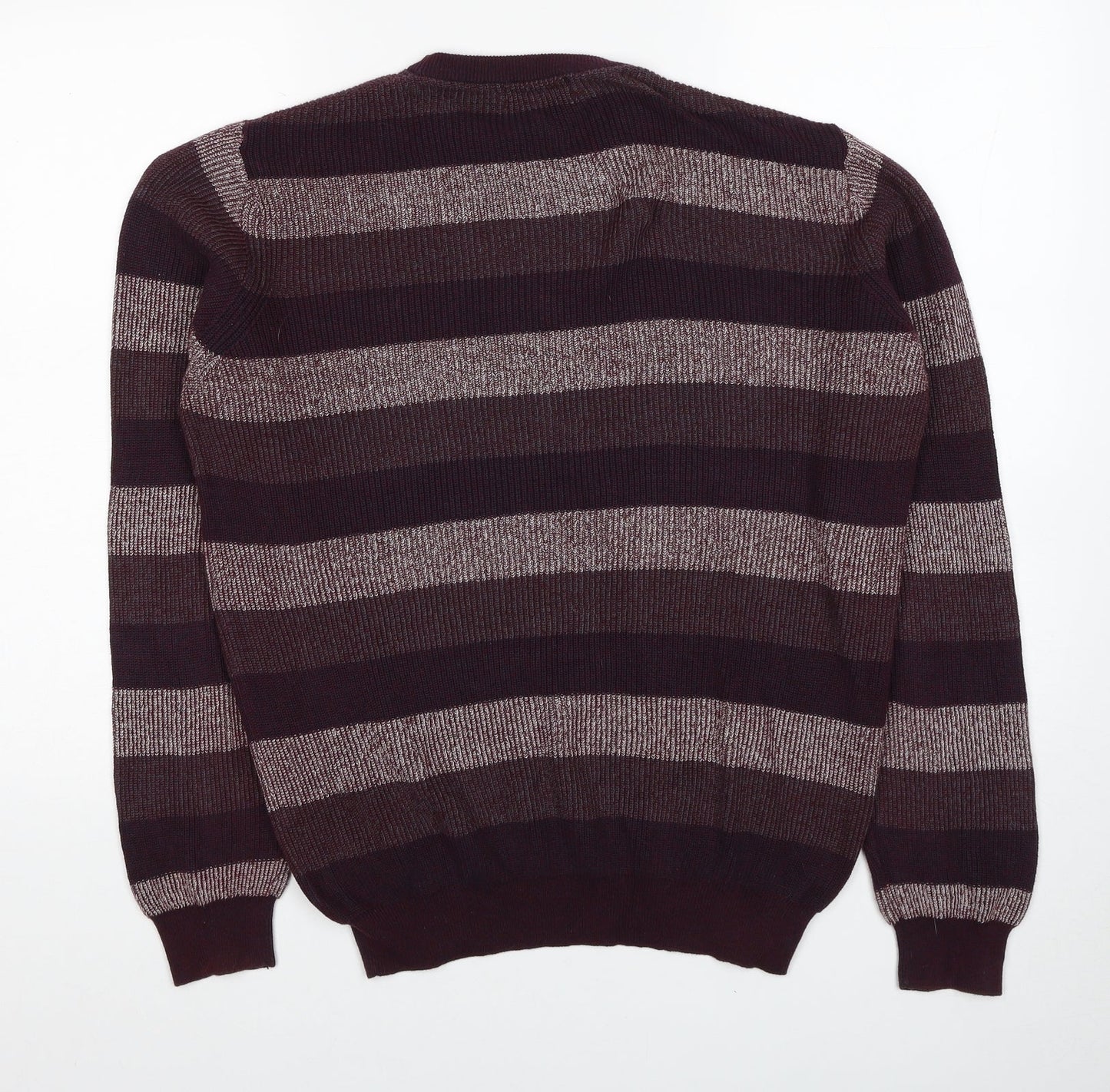 Debenhams Mens Red Round Neck Striped Cotton Pullover Jumper Size S Long Sleeve