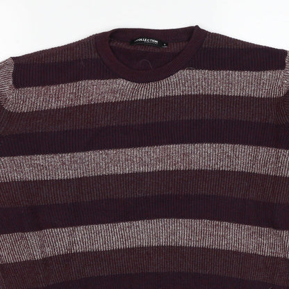 Debenhams Mens Red Round Neck Striped Cotton Pullover Jumper Size S Long Sleeve