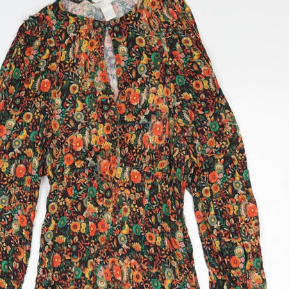 H&M Womens Multicoloured Floral Viscose A-Line Size 6 Round Neck Button