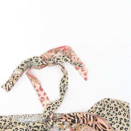 SheIn Womens Beige Animal Print Polyester Cropped Tank Size L Off the Shoulder - Leopard Pattern