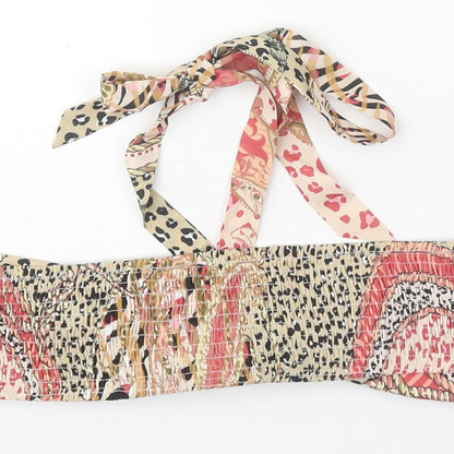 SheIn Womens Beige Animal Print Polyester Cropped Tank Size L Off the Shoulder - Leopard Pattern