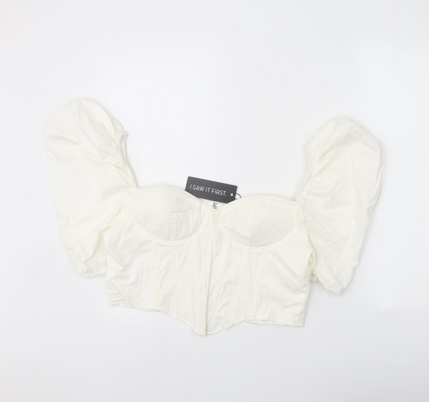 I SAW IT FIRST Womens White Cotton Cropped Blouse Size 16 Sweetheart
