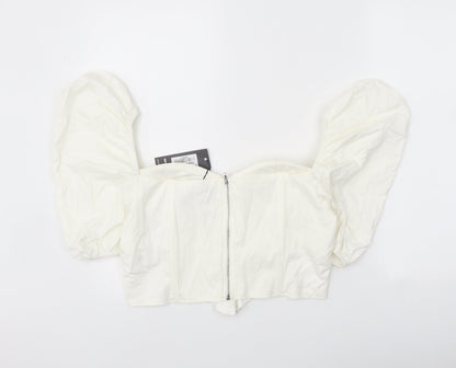 I SAW IT FIRST Womens White Cotton Cropped Blouse Size 16 Sweetheart
