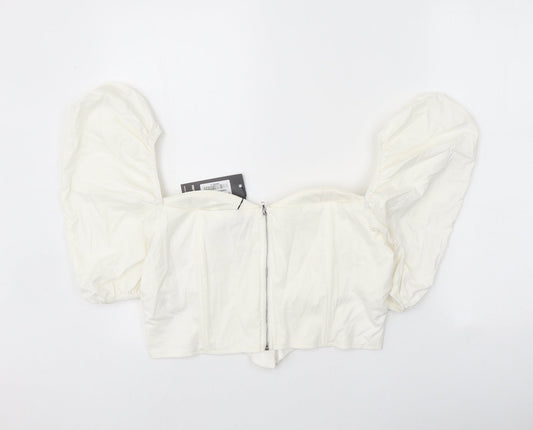 I SAW IT FIRST Womens White Cotton Cropped Blouse Size 16 Sweetheart