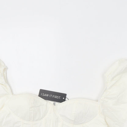 I SAW IT FIRST Womens White Cotton Cropped Blouse Size 16 Sweetheart