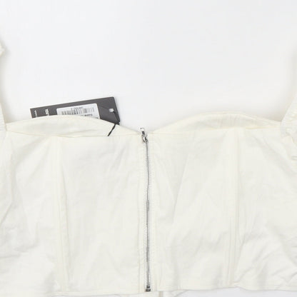 I SAW IT FIRST Womens White Cotton Cropped Blouse Size 16 Sweetheart