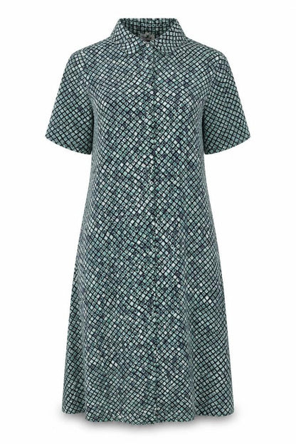 Sempre Womens Green Geometric Polyester Shirt Dress Size 10 Collared Button