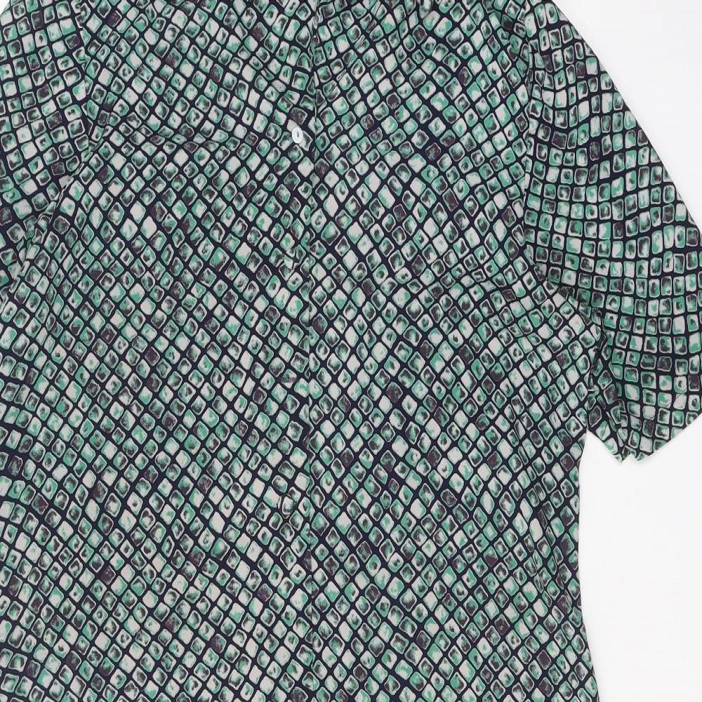 Sempre Womens Green Geometric Polyester Shirt Dress Size 10 Collared Button