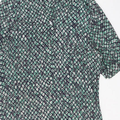 Sempre Womens Green Geometric Polyester Shirt Dress Size 10 Collared Button