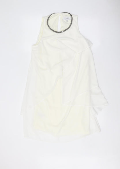 NEXT Womens White Polyester Trapeze & Swing Size 12 Round Neck Button