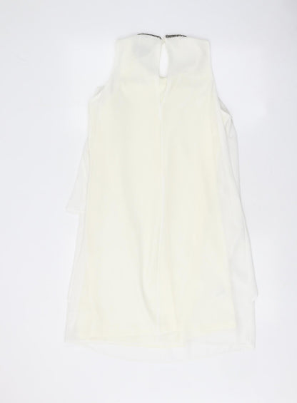 NEXT Womens White Polyester Trapeze & Swing Size 12 Round Neck Button