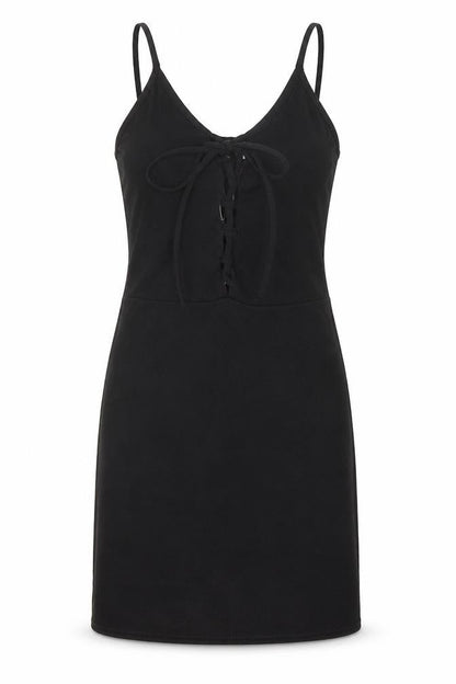 Prague Womens Black Polyester Bodycon Size 8 V-Neck Lace Up