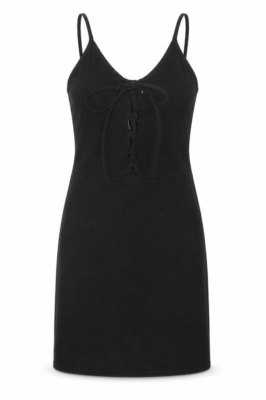Prague Womens Black Polyester Bodycon Size 8 V-Neck Lace Up