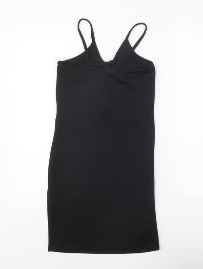 Prague Womens Black Polyester Bodycon Size 8 V-Neck Lace Up