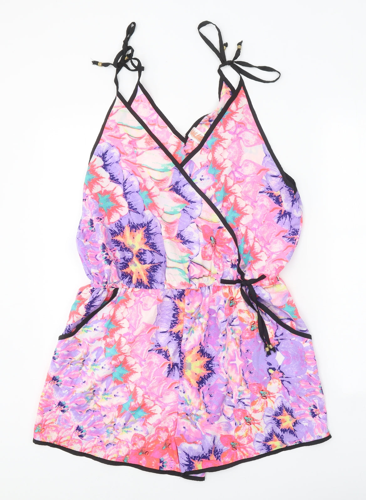 Ocean Club Womens Multicoloured Geometric Polyester Blend Playsuit One-Piece Size 14 Tie