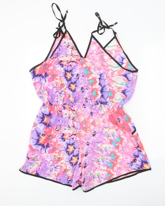 Ocean Club Womens Multicoloured Geometric Polyester Blend Playsuit One-Piece Size 14 Tie