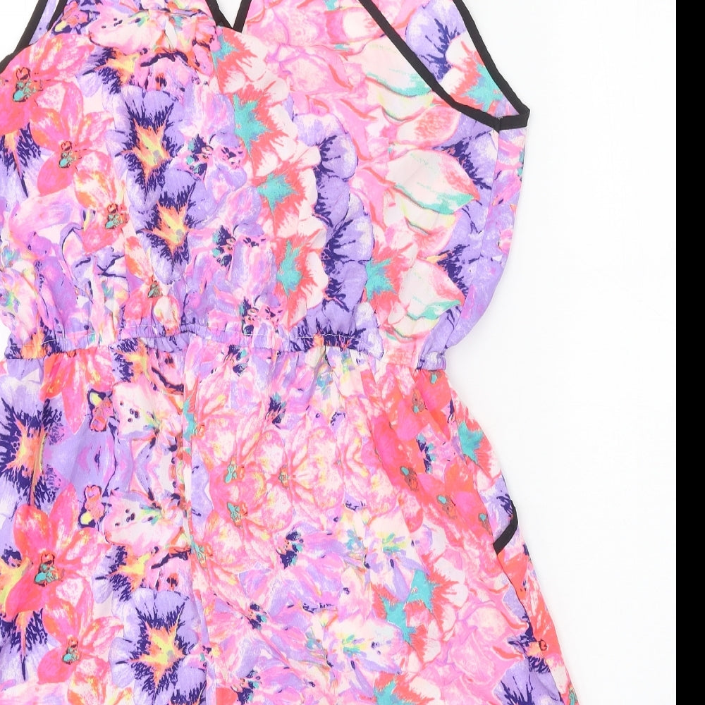 Ocean Club Womens Multicoloured Geometric Polyester Blend Playsuit One-Piece Size 14 Tie