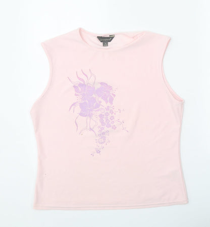 Atmosphere Womens Pink Polyester Basic Tank Size 18 Round Neck - Flower Detail