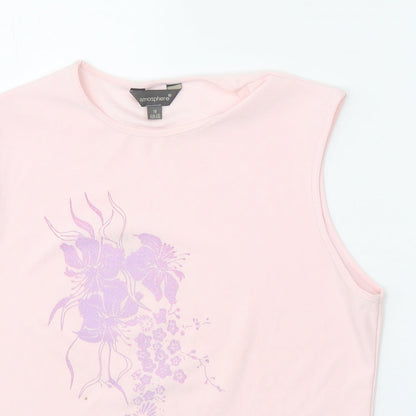 Atmosphere Womens Pink Polyester Basic Tank Size 18 Round Neck - Flower Detail