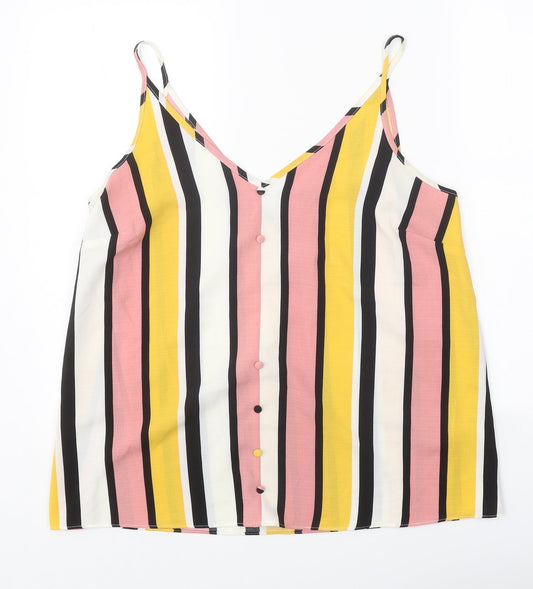 Papaya Womens Multicoloured Striped Polyester Basic Tank Size 14 V-Neck
