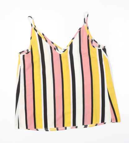 Papaya Womens Multicoloured Striped Polyester Basic Tank Size 14 V-Neck