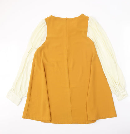 Mina UK Womens Orange Polyester Shift Size 8 Round Neck Zip