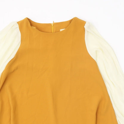 Mina UK Womens Orange Polyester Shift Size 8 Round Neck Zip
